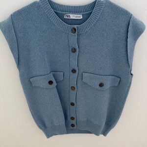 Zara Denim Blue Knit Vest with Buttons